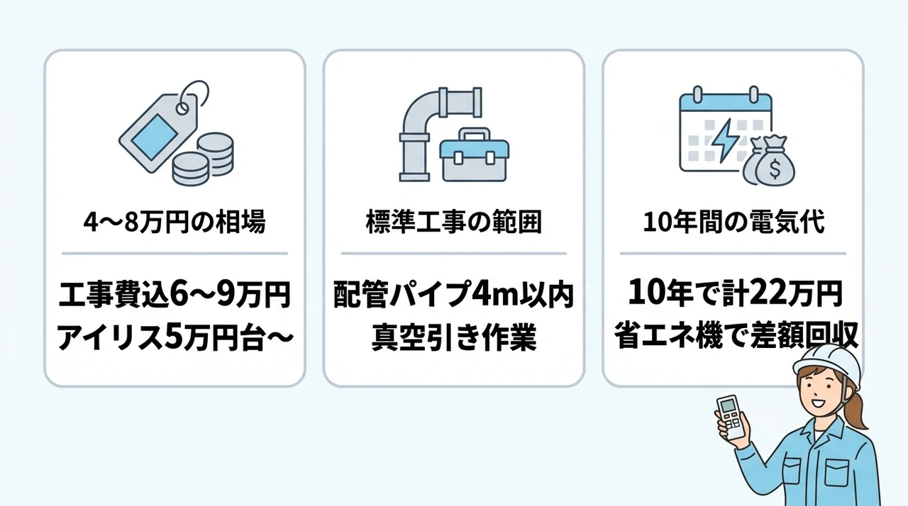 6畳用エアコンの設置費用相場と電気代比較